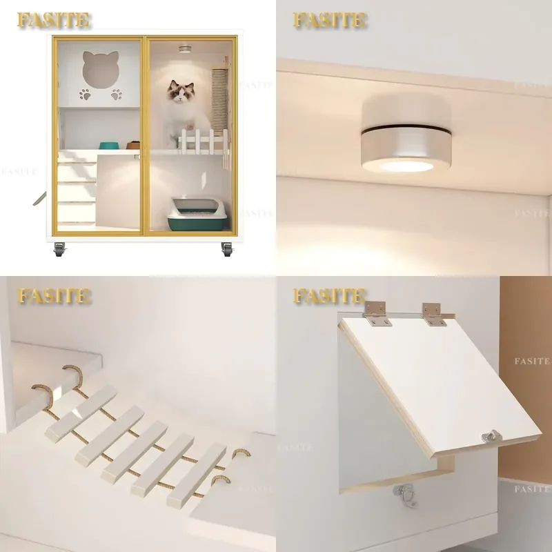 For Cat Villa Deluxe Upgraded Aluminum Alloy Metal Frame Glass Door Large Indoor Outdoor Breathable Wooden Cage Pet House