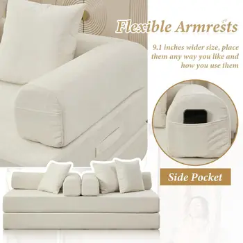 可折疊模組化沙發床,三座雪尼爾泡棉地板雙人沙發床,附三個靠枕,無需組裝 8 最佳銷售 三人沙發床 - №6