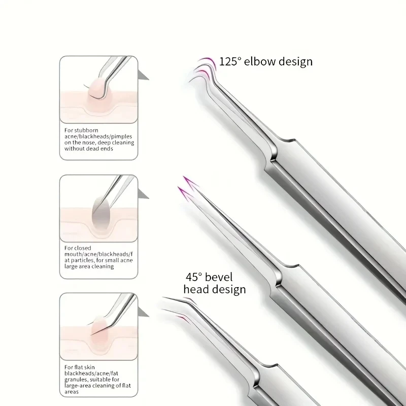 1/3/5/8-Piece Stainless Steel Blackhead Remover Kit Professional Pimple Popper Set For Acne Blemish Extraction Cell Pimples - view 2