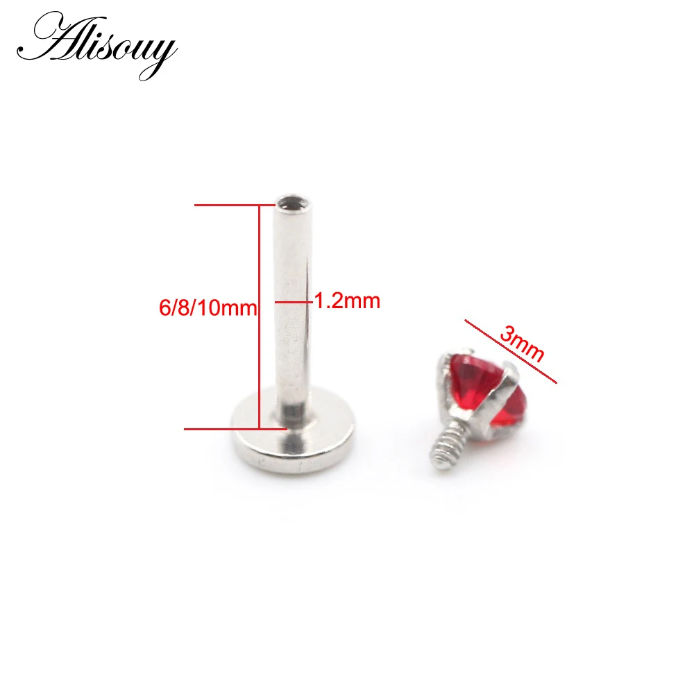 Alisouy 1PC Stainless Steel Internally Threaded Round Zircon Lip Labret Rings Ear Tragus Cartilage Helix Piercing Body Jewelry