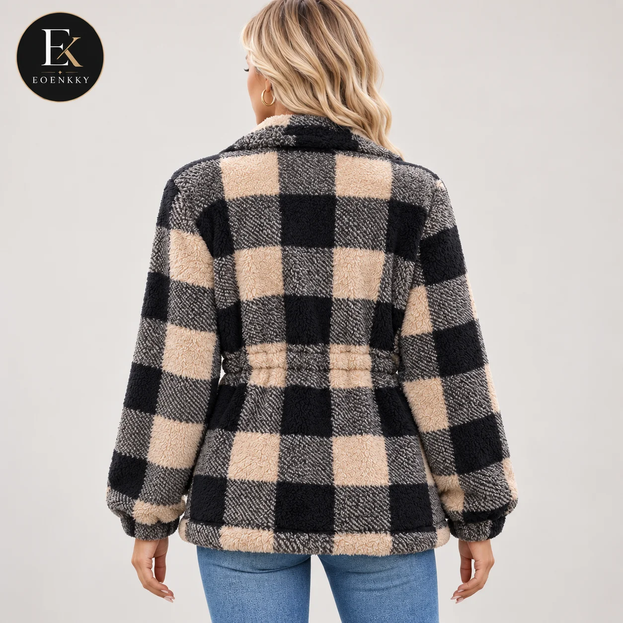EOENKKY Women Plaid Sherpa Jac - Sherpa Coat Women review and price