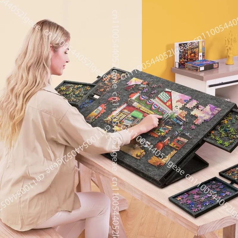 Felt Puzzle Table, Children's Jigsaw Puzzle Board with Stand Cover, 6-drawer Portable Puzzle Table