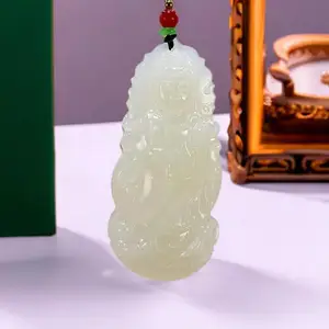 Natural Real Jade Guanyin Pendant Necklace Stone White Talismans Fashion Designer Gemstones Carved Jewelry Amulet Accessories