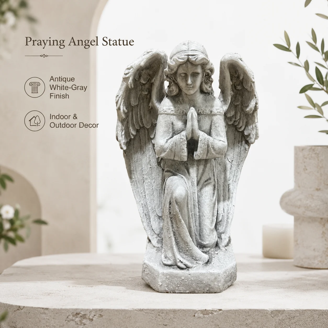 Praying Angel Statue Outdoor Garden Decor Weather Resistant Winged Angel Sculpture for Patio Porch Lawn Memorial Home Decoration