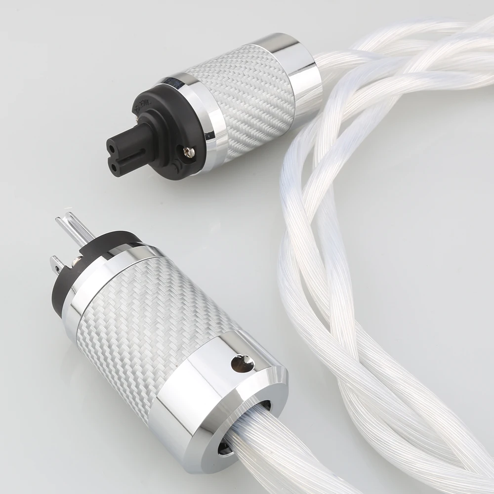 5N OCC US & EU AC Audiophiles Audio-Verstärker DAC Filter HIFI Silber Stromkabel aus Kohlefaser mit Figure 8 IEC C7 Buchsenstecker – Detail 7