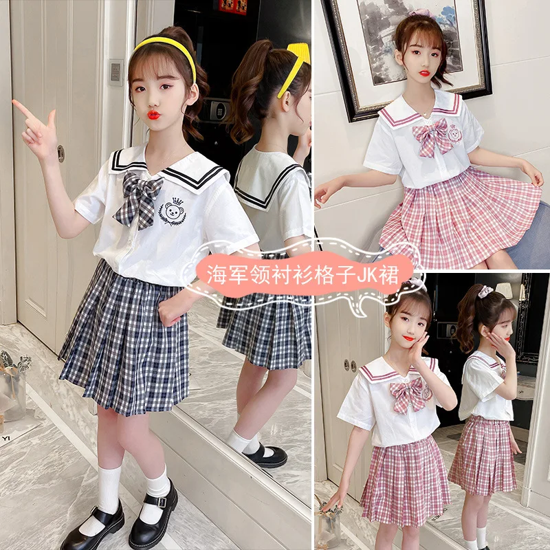 Girls Summer Outfit Set 2025 New Stylish Children's Clothing College Style Two-Piece Set Trendy Kids' Dresses 4 6 8 10 12 14Year