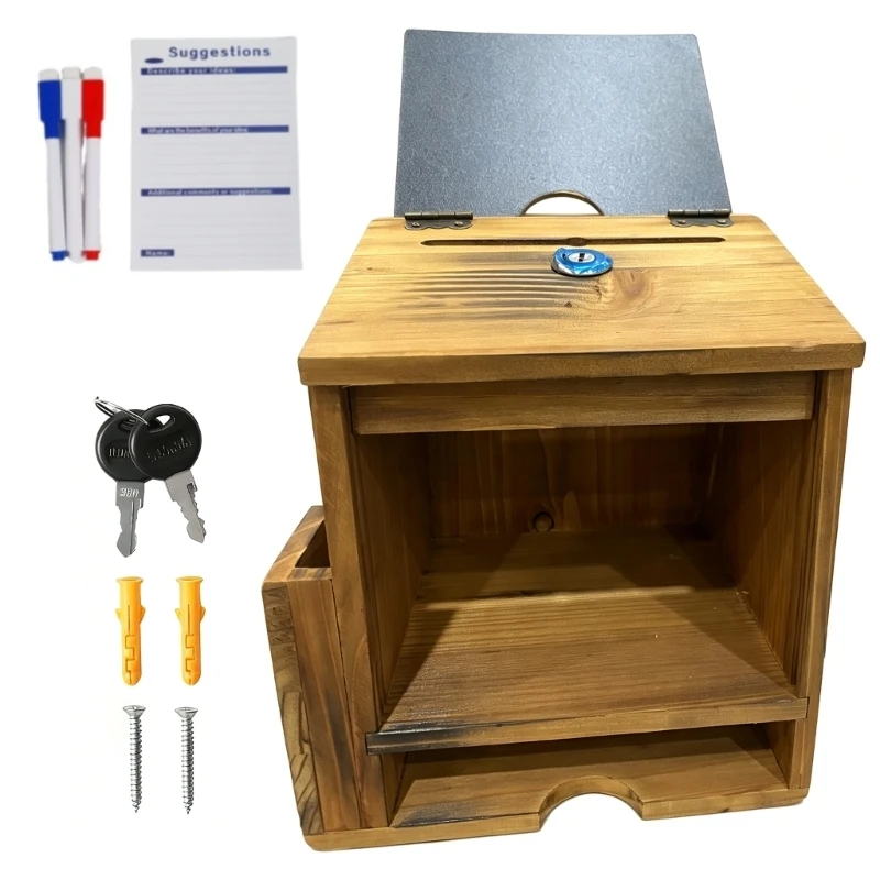 Wooden Lockable Wall Mounted Suggestion Box With Removable Acrylic Sign Holder C5AD