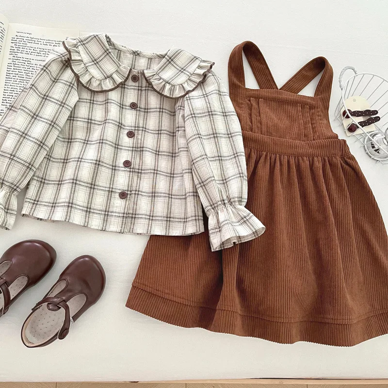 

Children's Outfit New Autumn Girl Baby Long Sleeve Fashion Sweet Plaid Dress Refreshing Two-Piece Set