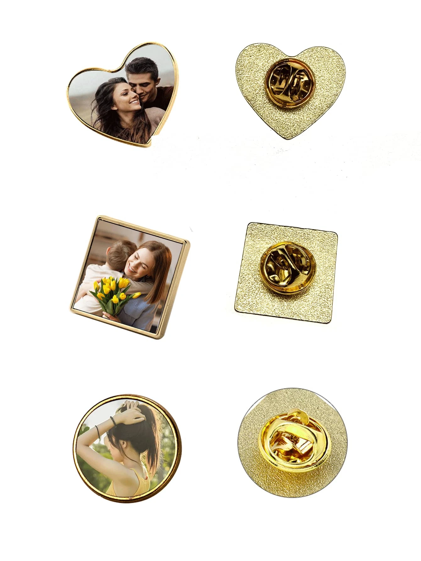 دبوس بروش معدني ذهبي/فضي مخصص - دائري، قلب، مربع، منقوش، هدية أنيقة لها، له، الأصدقاء، الأسرة، صغير #3