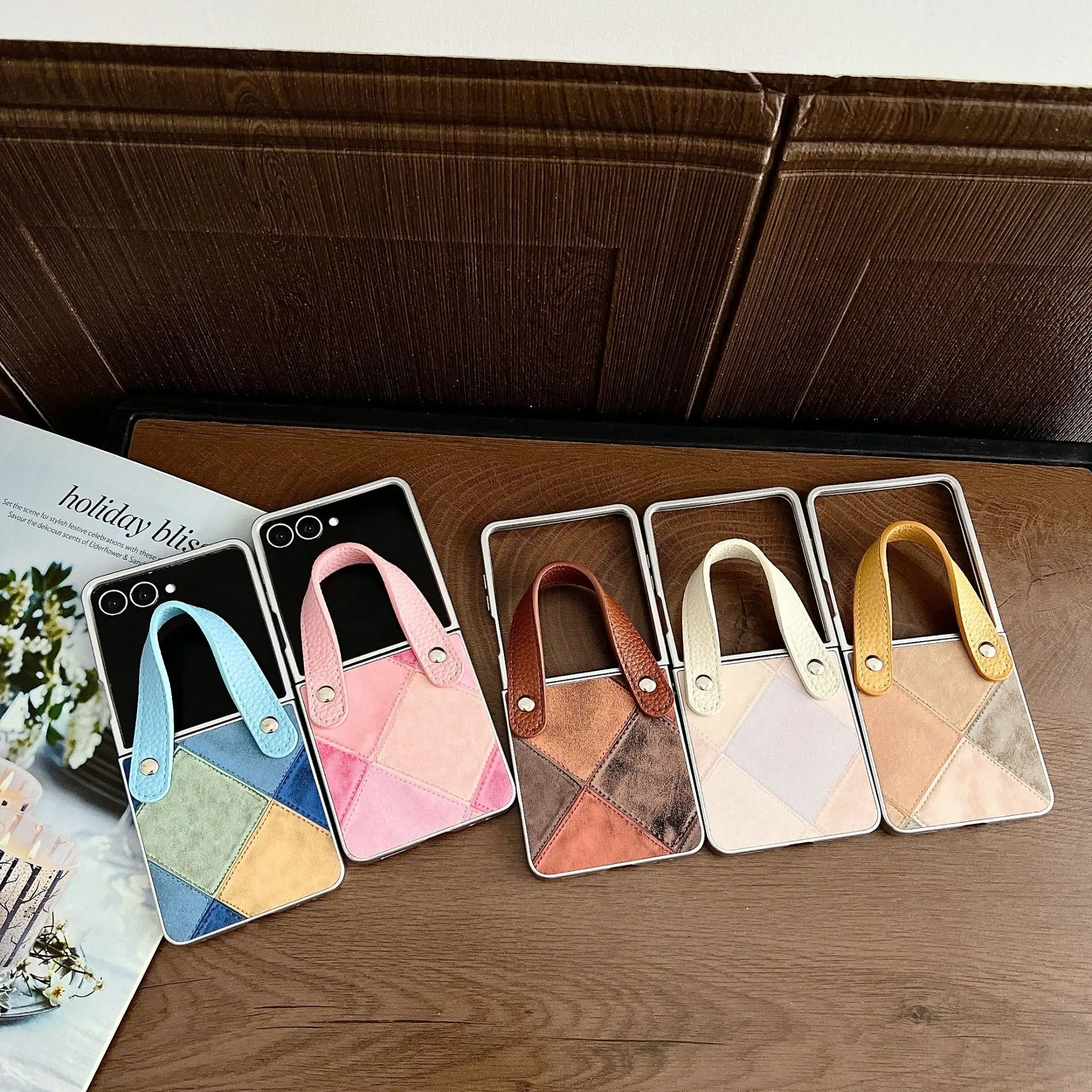 

Contrasting Colors Mini Handbag Phone Case for Samsung Galaxy Z Flip 7 6 5 4 Back Cover for ZFlip5 ZFlip6 ZFlip7 Case Shell