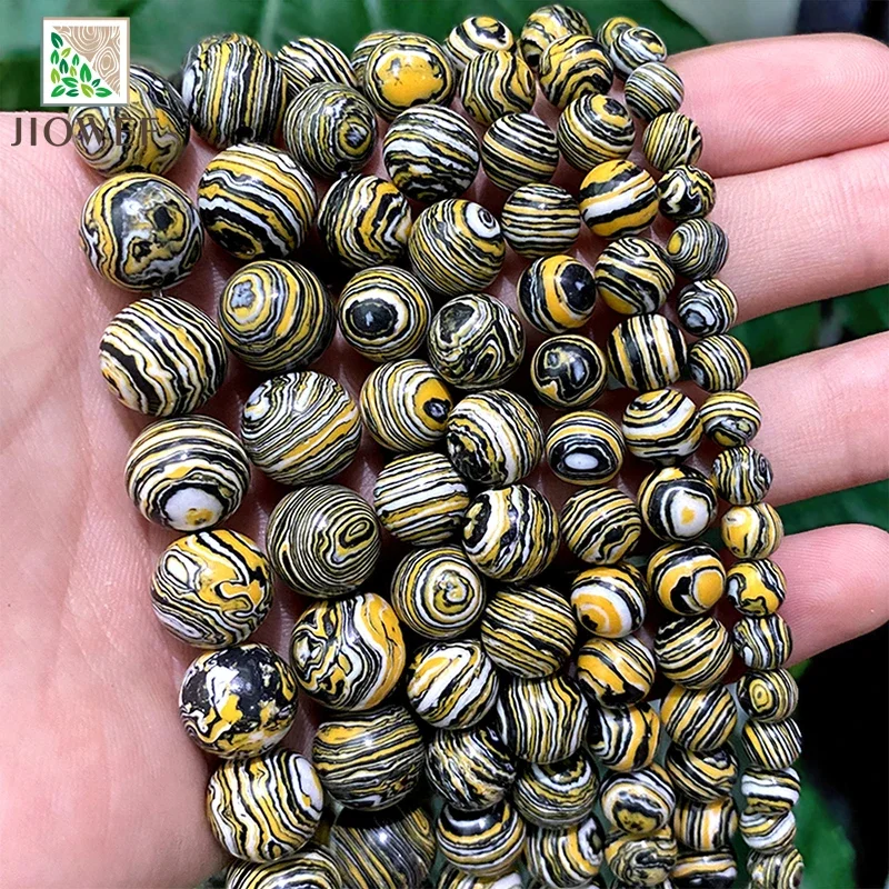 Smooth Yellow Lace Malachite Stone Round Beads for Jewelry Making 15