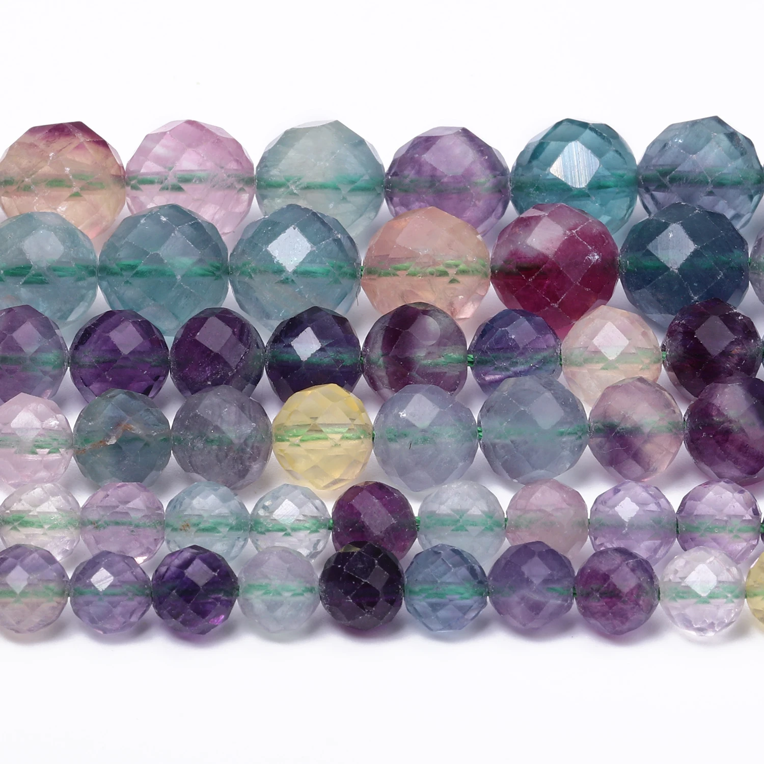6/8/10mm Natural Colorful Fluorite Faceted Round Loose Beads For DIY Making Bracelet Necklace Jewelry Accessories 7.5''