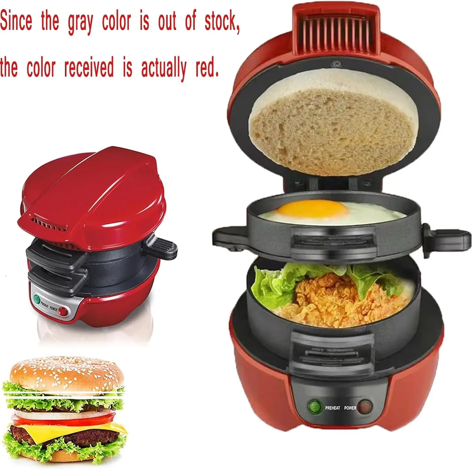 ビーチブレックファストサンドイッチメーカー、バーガーサンドイッチオムレツトースターメーカー、エッグクック付きスチールノンスティックパニーニプレスサンドイッチメーカー