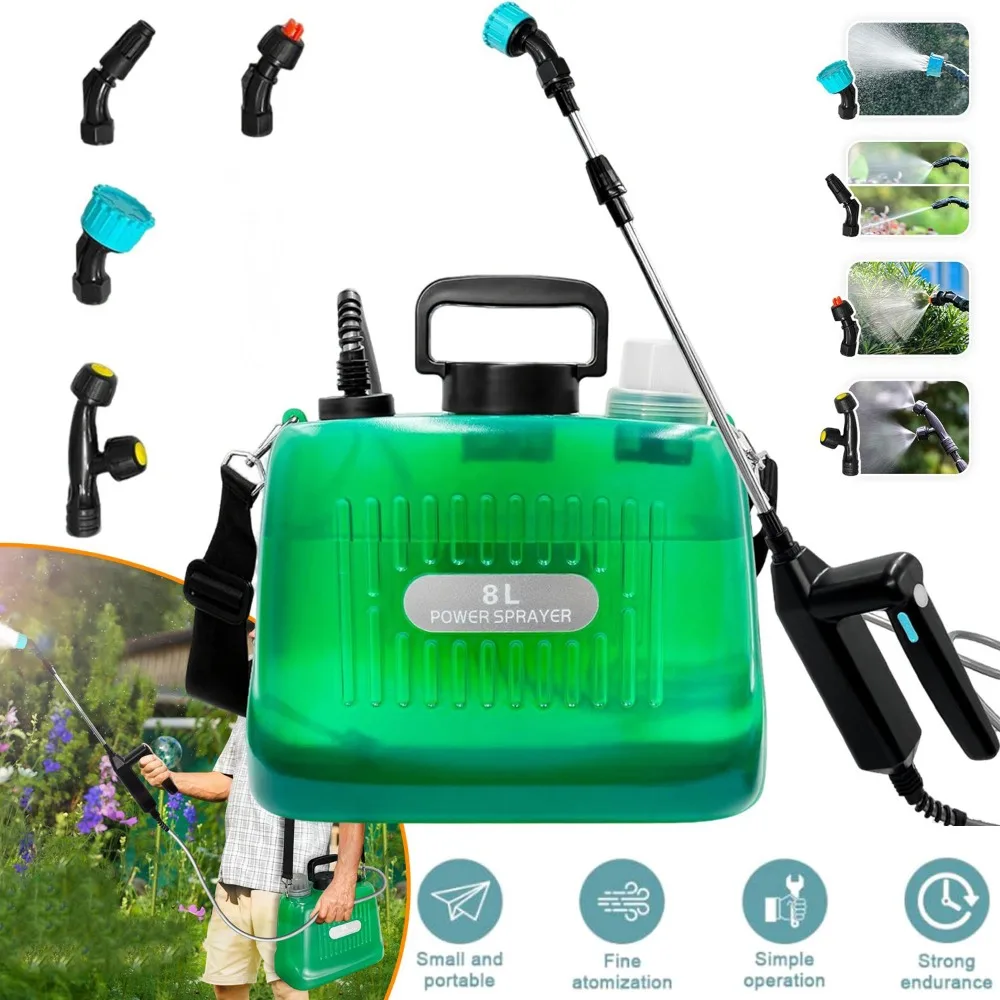 Gartensprüher 8L, Drucksprüher mit Griff und 4 Düsen, ausziehbarer Sprühstab, verstellbarer Riemen, Unkrautsprüher für Einfahrt, Pflasterung, Rasen