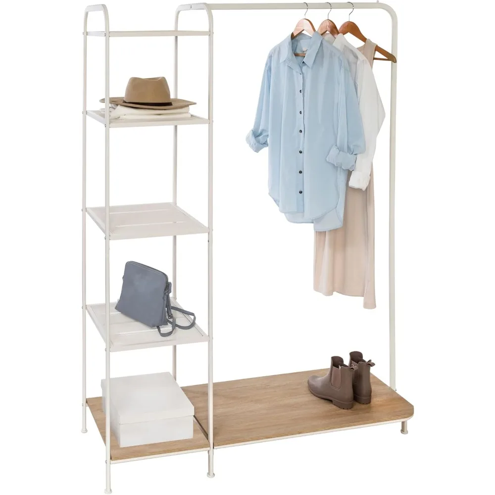 

Honey-Can-Do Clothing Rack, Clothes Rack with Wood Shelf, Freestanding, Easy to Assemble Garment Rack, Standing Metal Sturdy, Sm