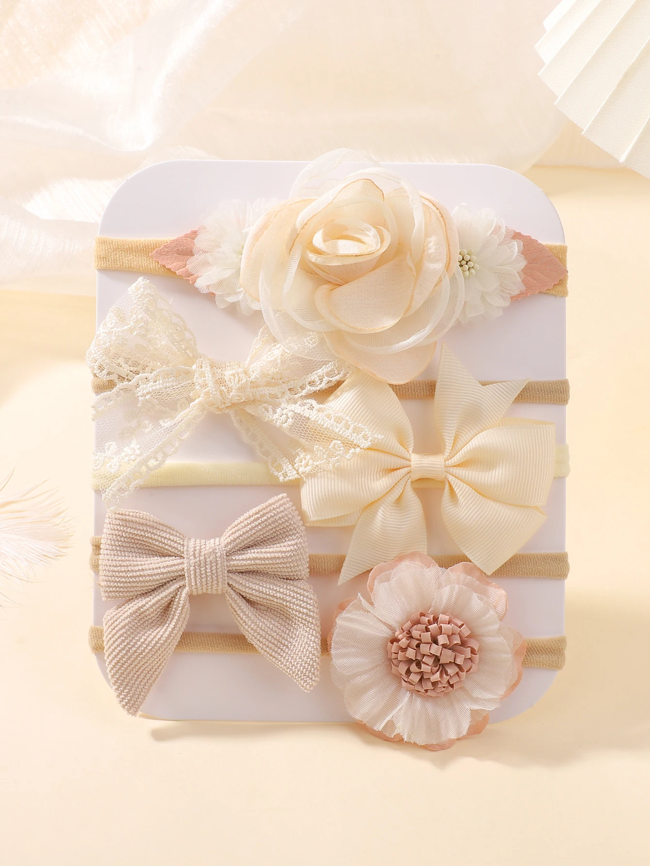 5Pcs Baby Blume Spitze Bogen Stirnband Set Elastische Nylon Neugeborenen Schöne Kopf Band für Mädchen Infant Kleinkind Weiche Haar zubehör