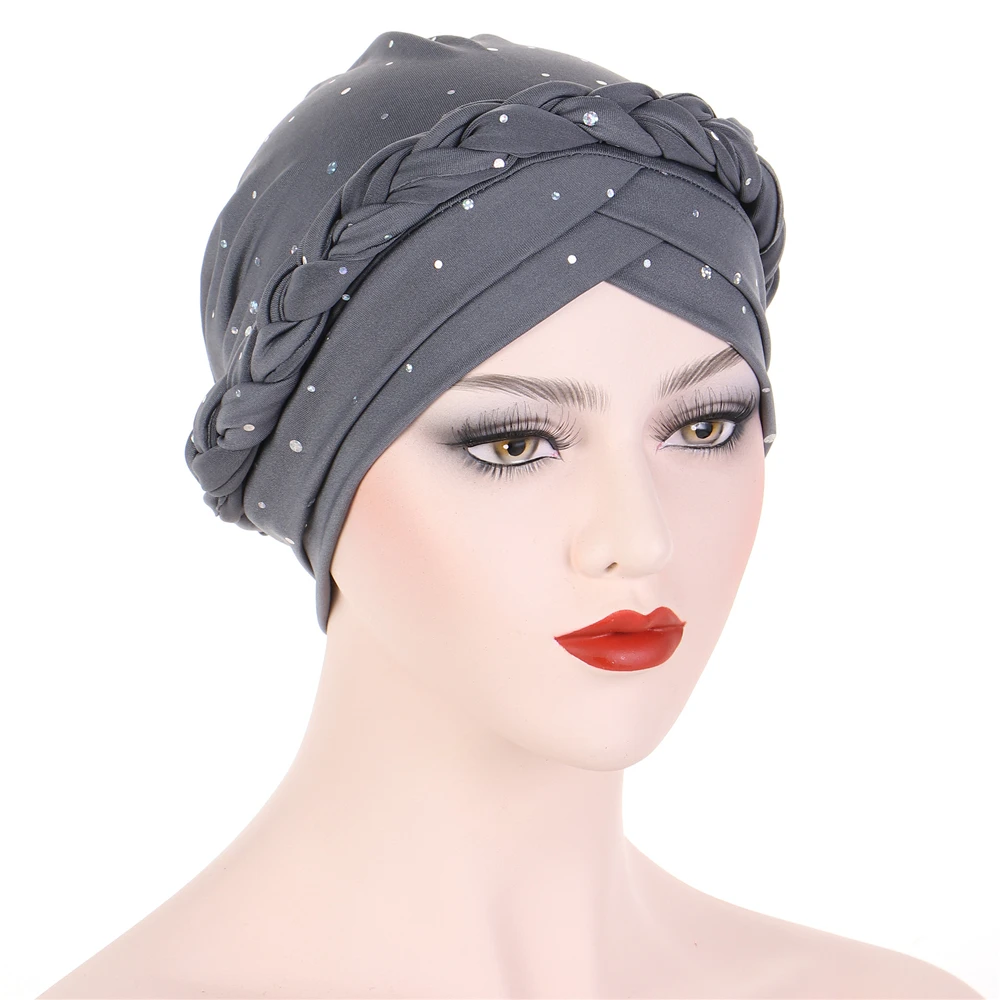 Indian Muslim Women Sequins Hijab Hat Chemo Cap Braid Sequin Turbante Headscarf Head Wrap Beanie Bonnet Hair Loss Head Cover