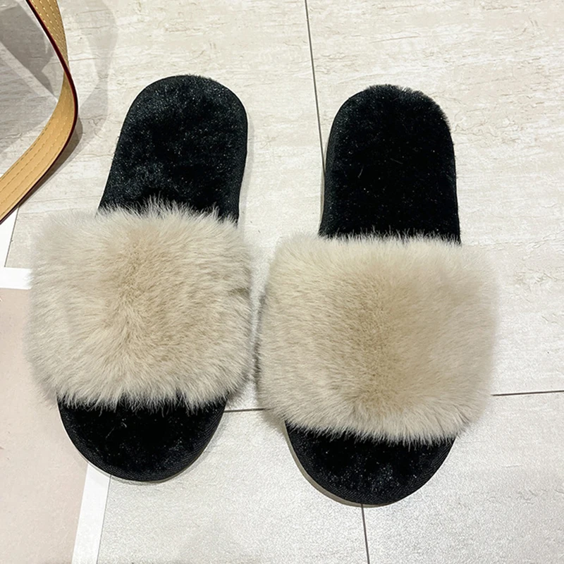 Fluffy Slippers Home Winter Casual Designer Shoes Women Indoor Platform Plush Slides Girls 2024 Fashion Elegant Flats Large Size