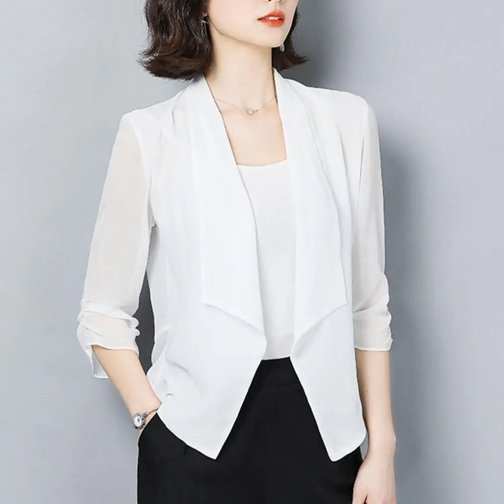 

Open Placket Women Coat Chic Women's Business Blazers Loose Fit Three Quarter Sleeves Soft Lapels for A Professional Stylish