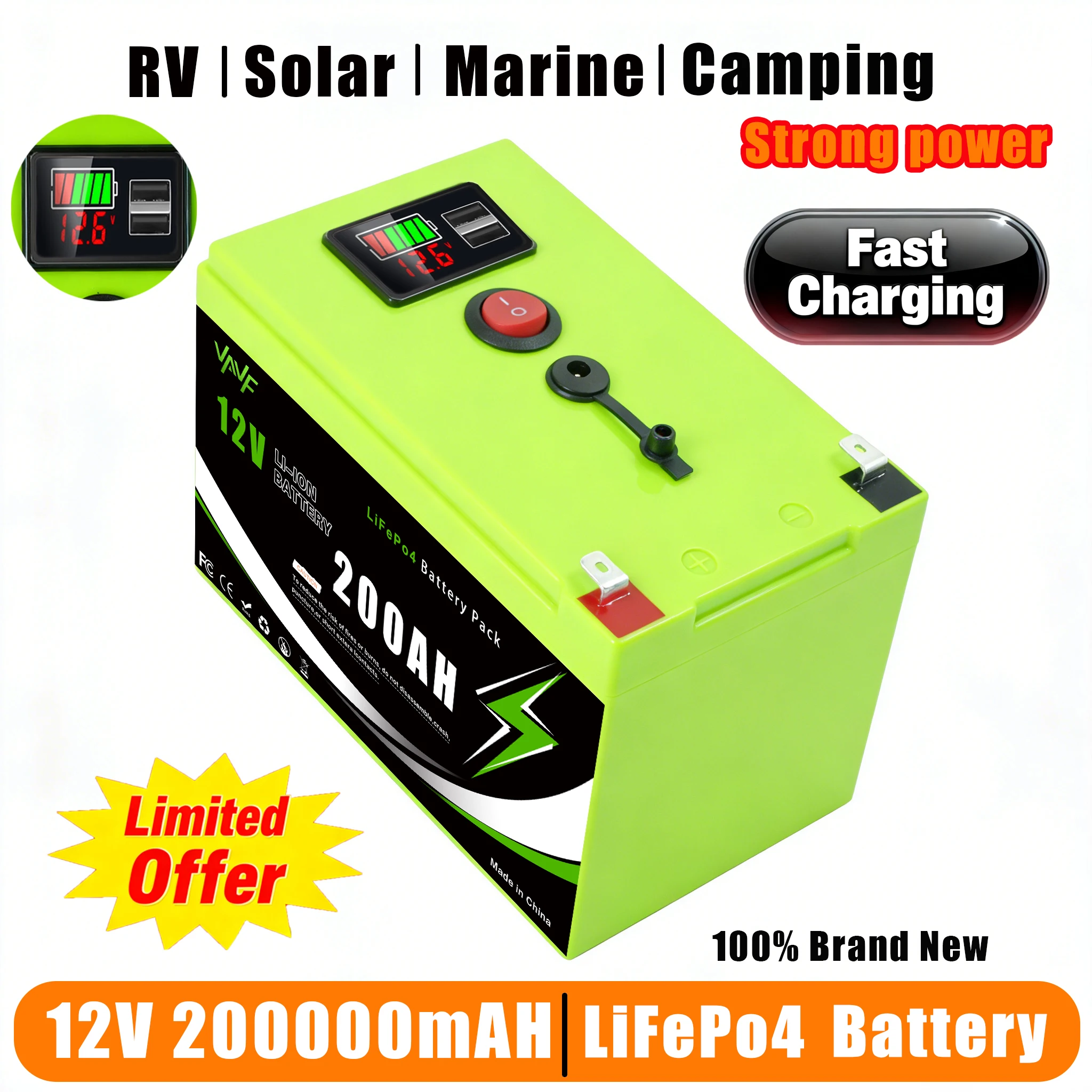 

Reliable Lithium Battery 12V 200Ah LiFePO4 Battery with ComprehensiveBMS Protection for Solar Battery Van Life and Sailboats