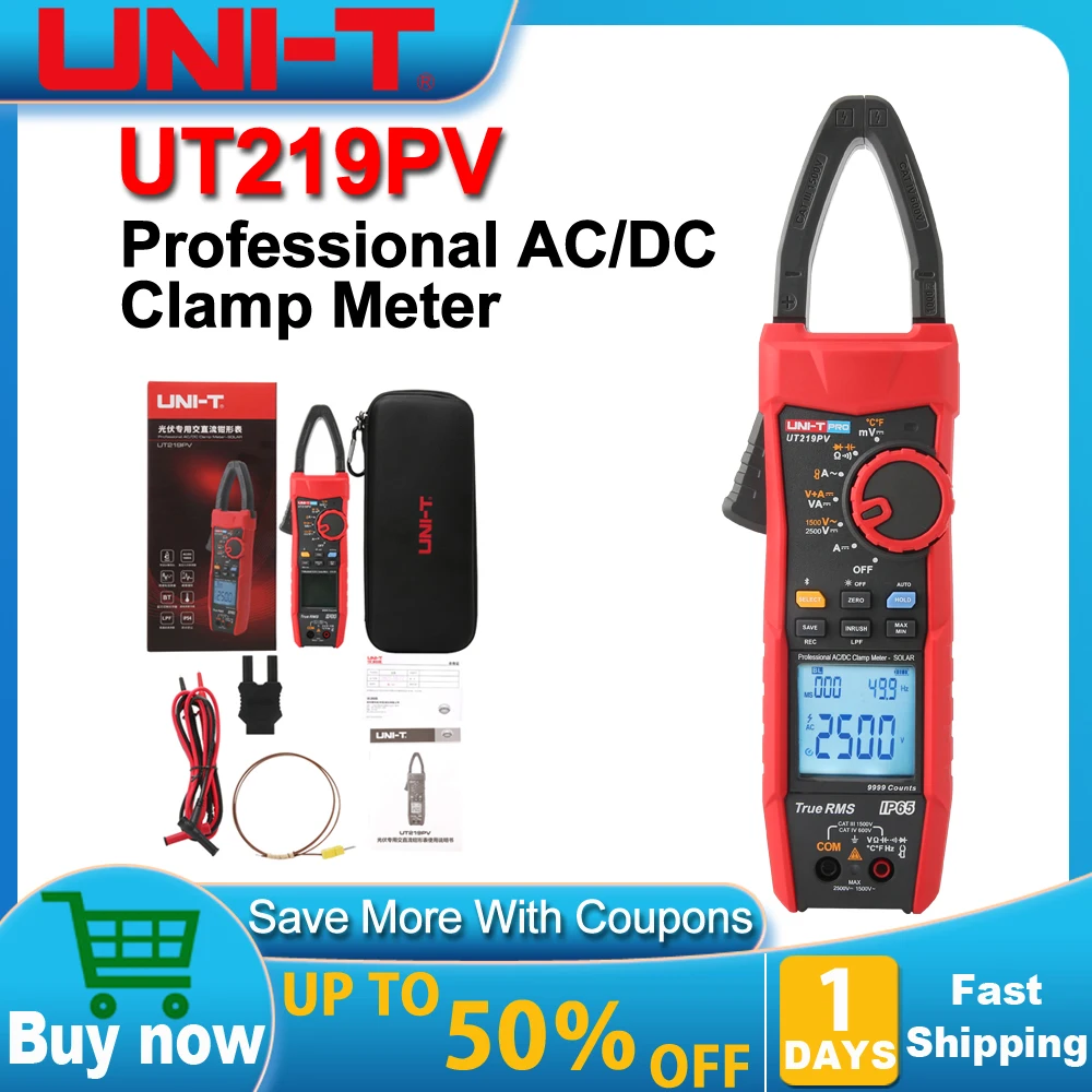 UNI-T UT219PV Clamp Meter Digital 1500V 2500V Bluetooth Multimeter Pliers Ammeter Voltmeter PEAK LPF Photovoltaic Multi Tester