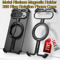 For Google Pixel9pro XL Fold Simple Design Shockproof Protector Cover Metal Rimless Magnetic Holder 360 Ring Rotation Phone Case