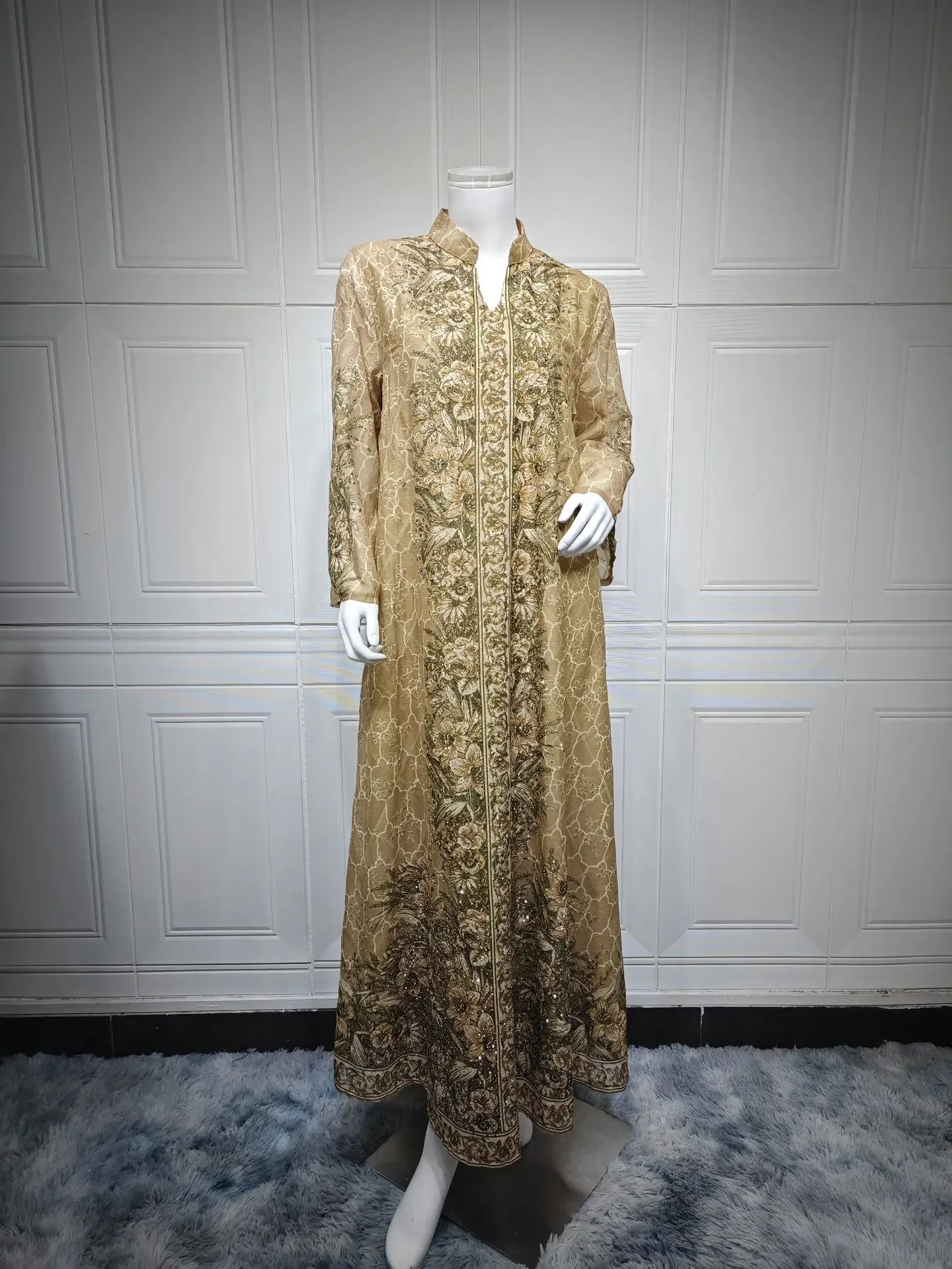 Gedrukt lang gewaad Damesmode Midden-Oosten Moslimvrouwen Etnische stijl geborduurde jurk Jalabiya Abaya