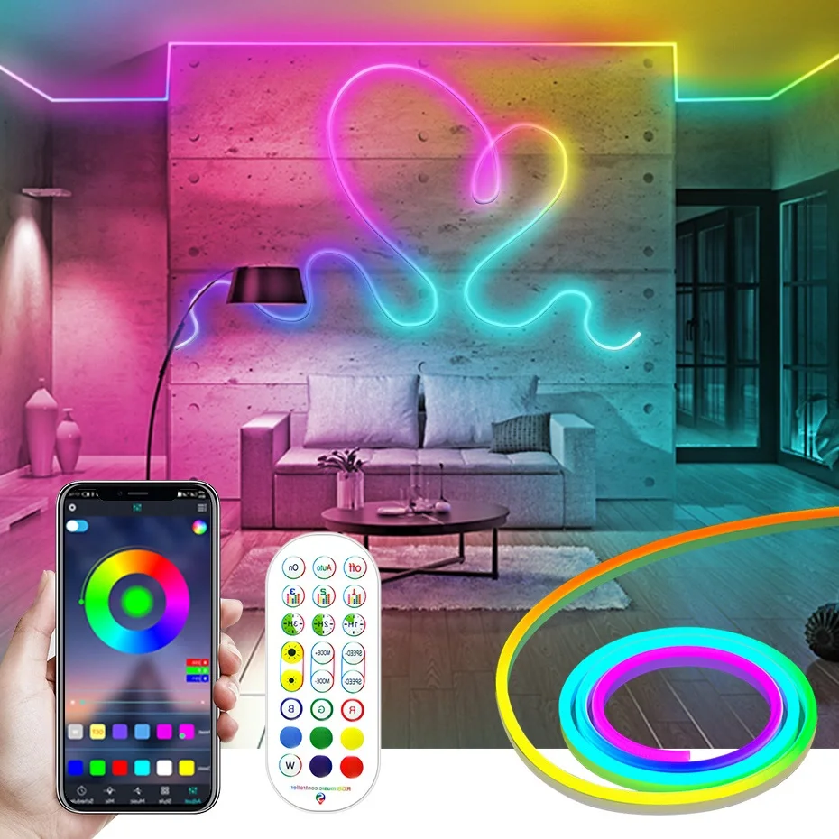 

1 м, 2 м, 3 м, 4 м, 5 м, светодиодная неоновая лента Dreamcolor, гибкая лента постоянного тока 12 В, водонепроницаемая лента для неоновых огней RGB, украшение дома