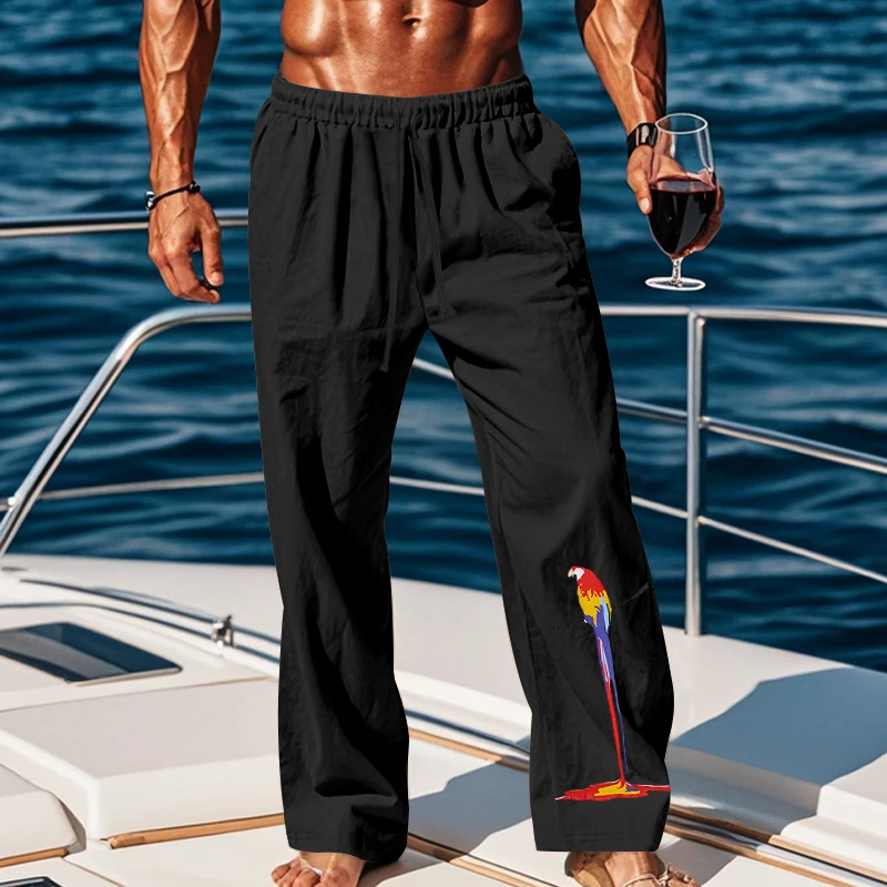 Pantaloni da spiaggia da uomo in cotone 100% pantaloni dritti larghi traspiranti uomo estate Casual tinta unita Streetwear giapponese