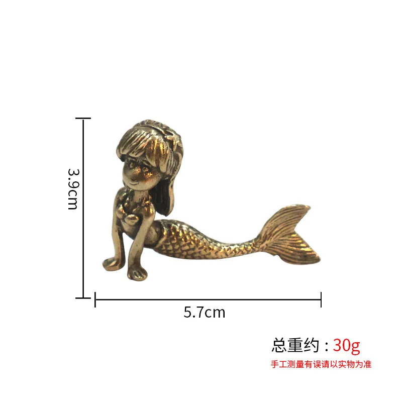 The Little Princess Mermaid Trendy Brass Retro Figurine Fairy Tale Peripheral Antique Copper Desktop Decoration Craft Wh