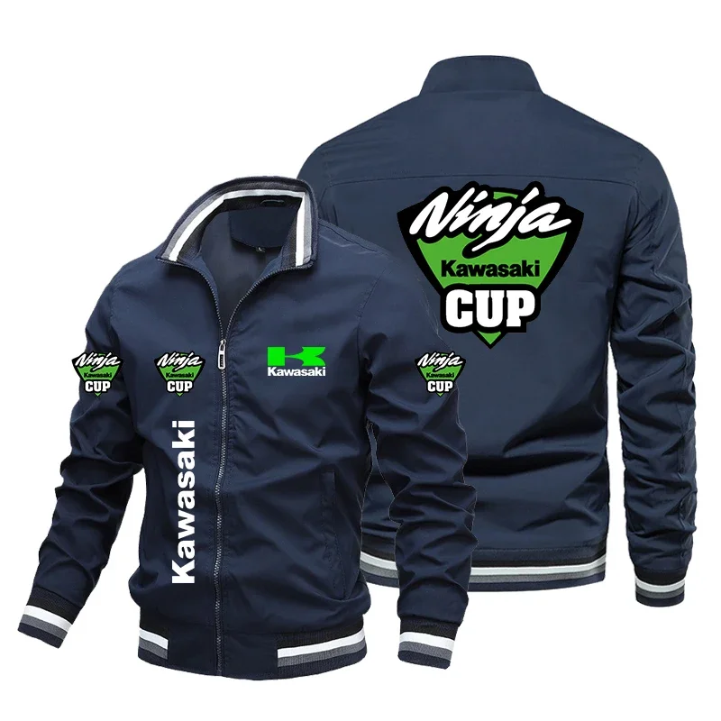 2024 Men\'s Kawasaki Logo Ninja Printed Jacket Casual Harajuku Street Clothing Kawasaki Racing Team Jacket Motorcycle Clothing