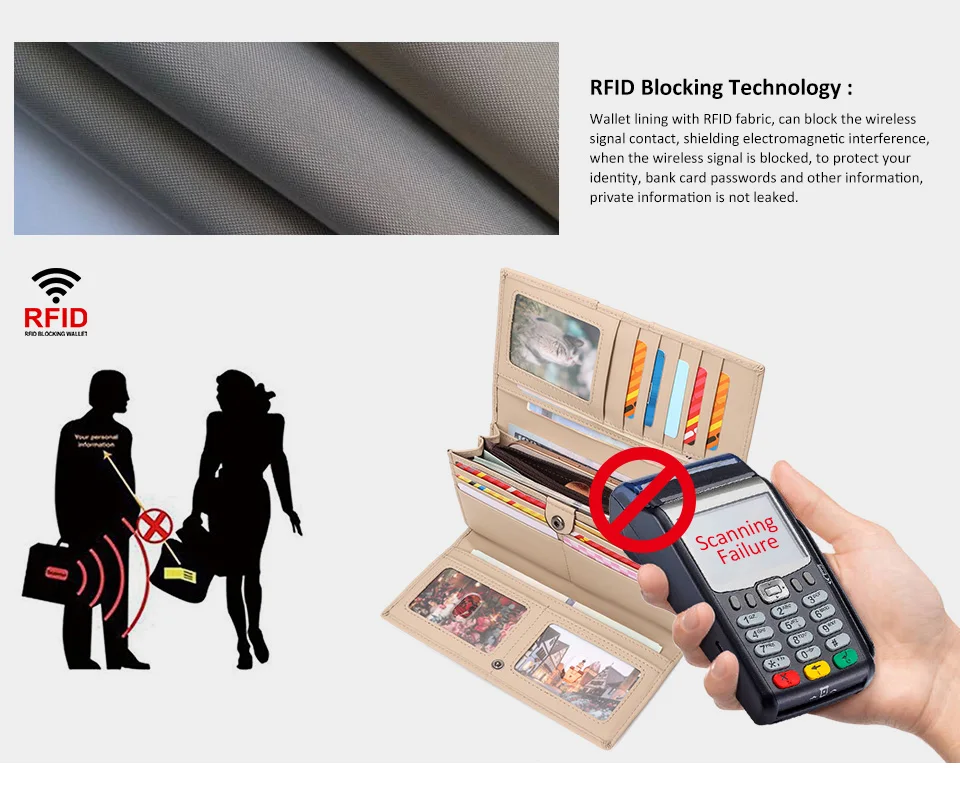KAVIS Damen-Geldbörsen, echtes Leder, mehrere Kartenfächer, Geldbeutel, dreifach faltbare Geldbörse mit Handytasche, modische Clutch, Rfid-Carteras – Detail 5