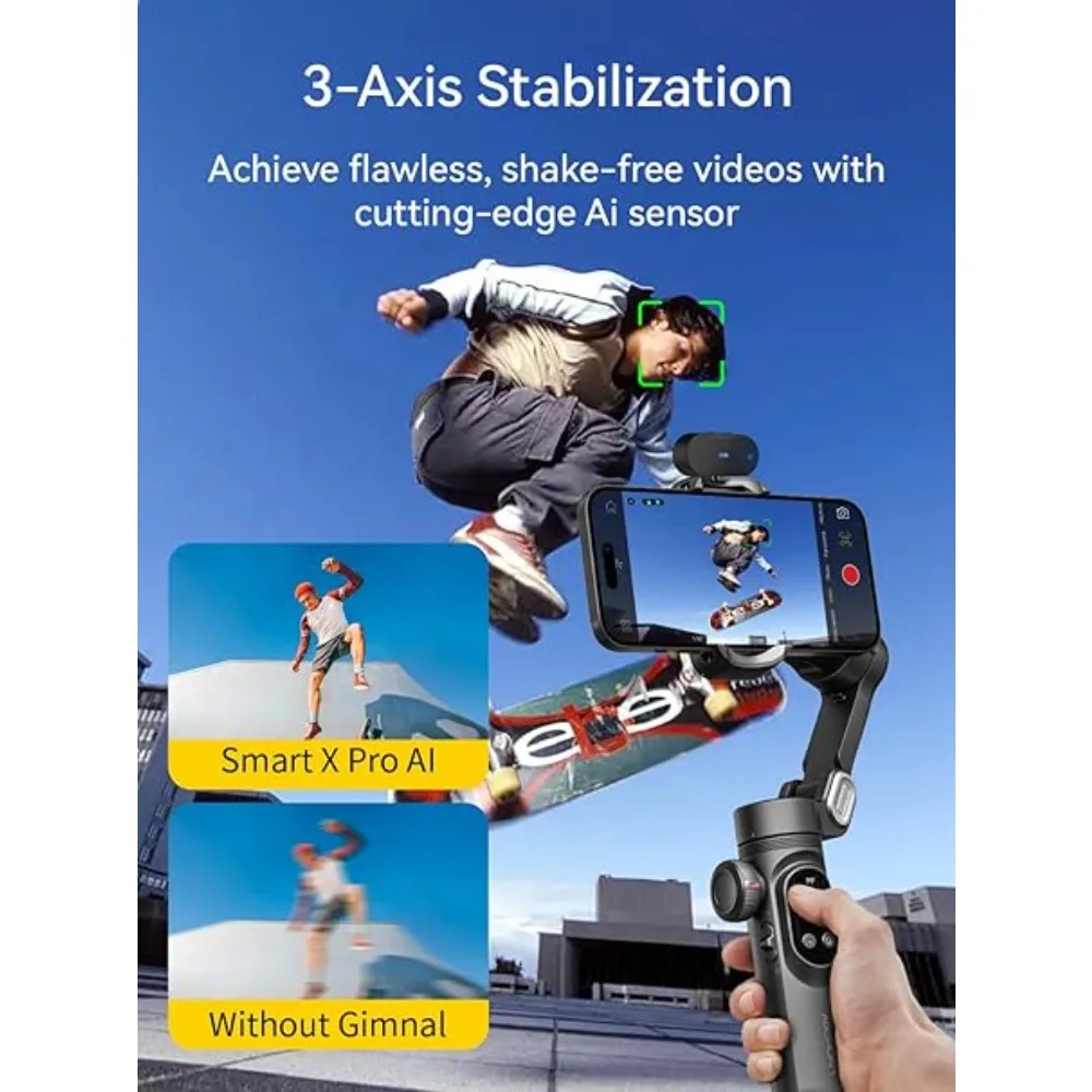 مثبت Gimbal مع مستشعر رؤية AI لتتبع الوجه، هاتف Gimbal ثلاثي المحاور مع شاشة OLED لتسجيل مدونة الفيديو - توصيل مجاني #3