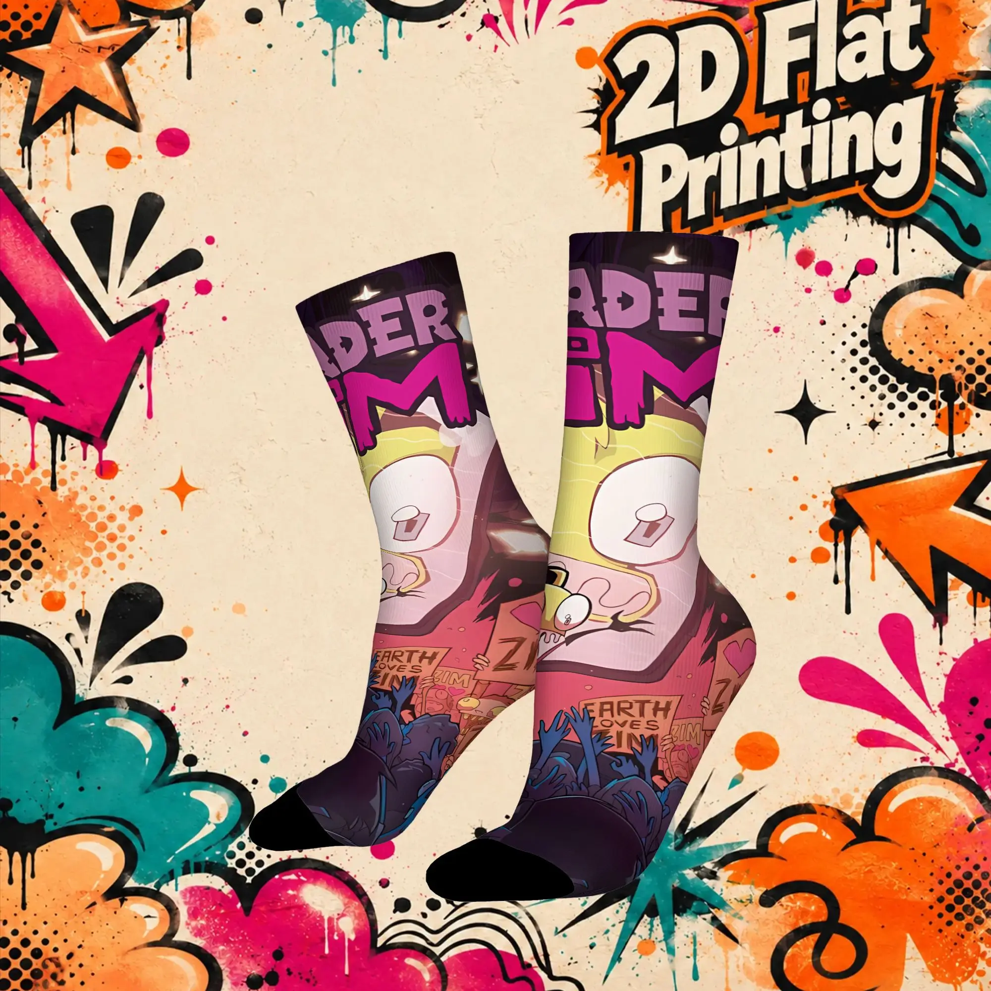 Fashion Vintage Invader Zim Anime  Men's  CompressionSock Unisex  Funny Mid-Calf Socks