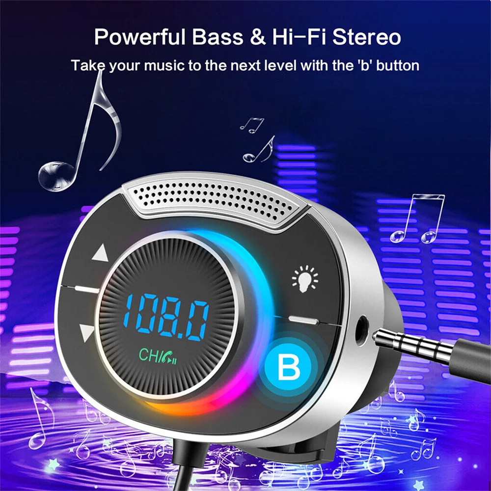 Bluetooth 5.3 FM nadajnik samochodowy 3.5mm AUX Adapter MP3 odtwarzacz PD 30W QC 3.0 szybka ładowarka hi-fi Adapter muzyczny głośnomówią połączenie