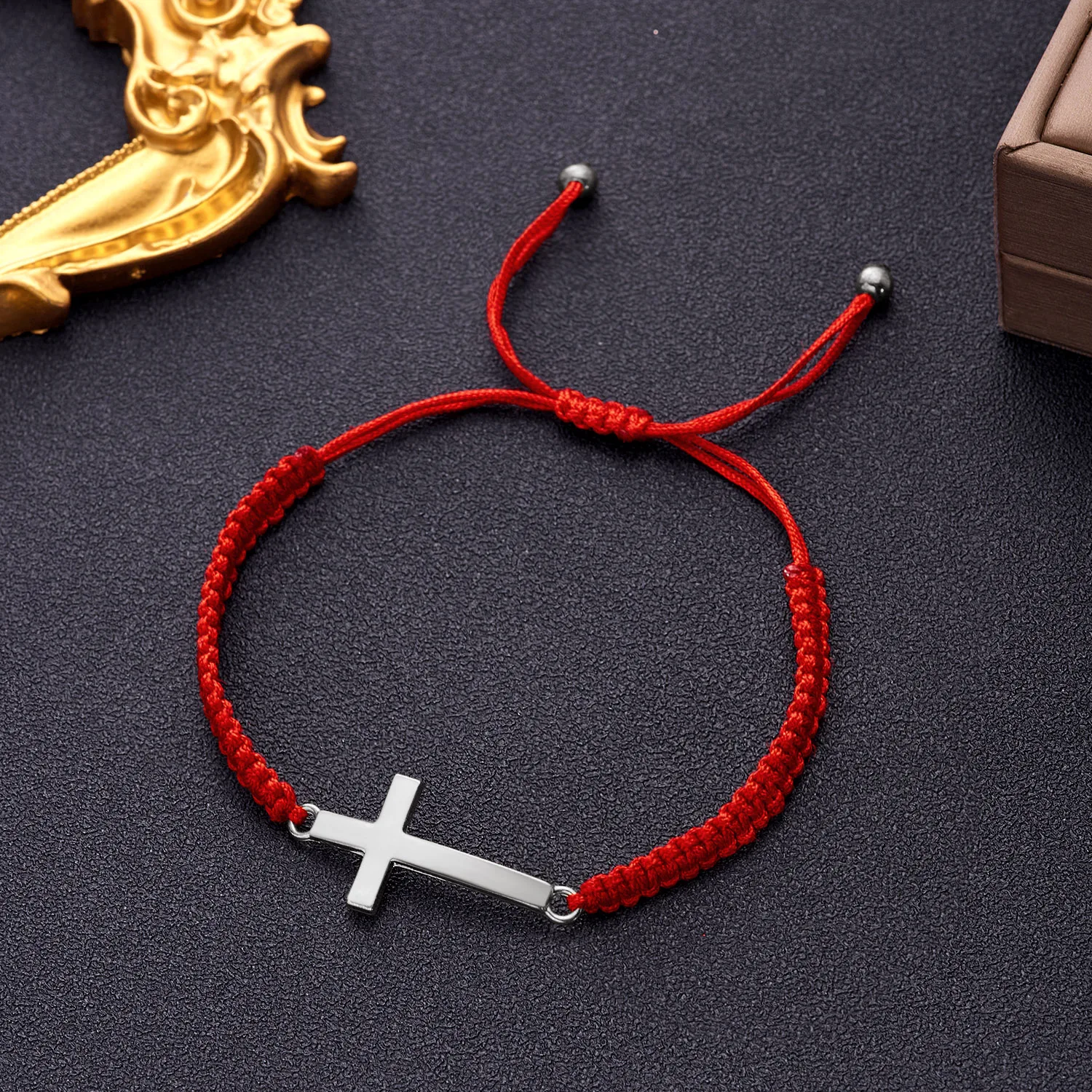 Hip Hop Edelstahl Kreuz geflochtenes Armband für Frauen Männer rot schwarz einfaches Paar verstellbare Handgelenk Armreif Christian Souvenir – Detail 9