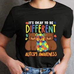 Women's T-shirt Fashion Street Short Sleeve Tops Oversized Shirt Its OK To Be Different Autism Awareness Bears Adults Kids Tops