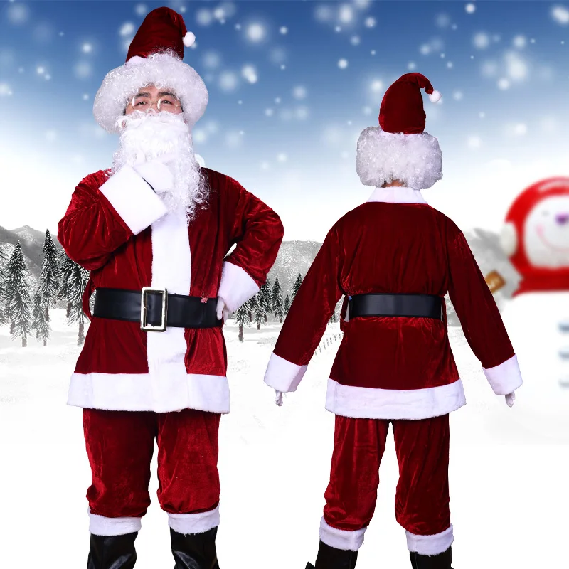 

New Year Santa Claus Cosplay Costume Deluxe Classic Velvet Fancy Clothes High Quality Suit Christmas Carnival Party