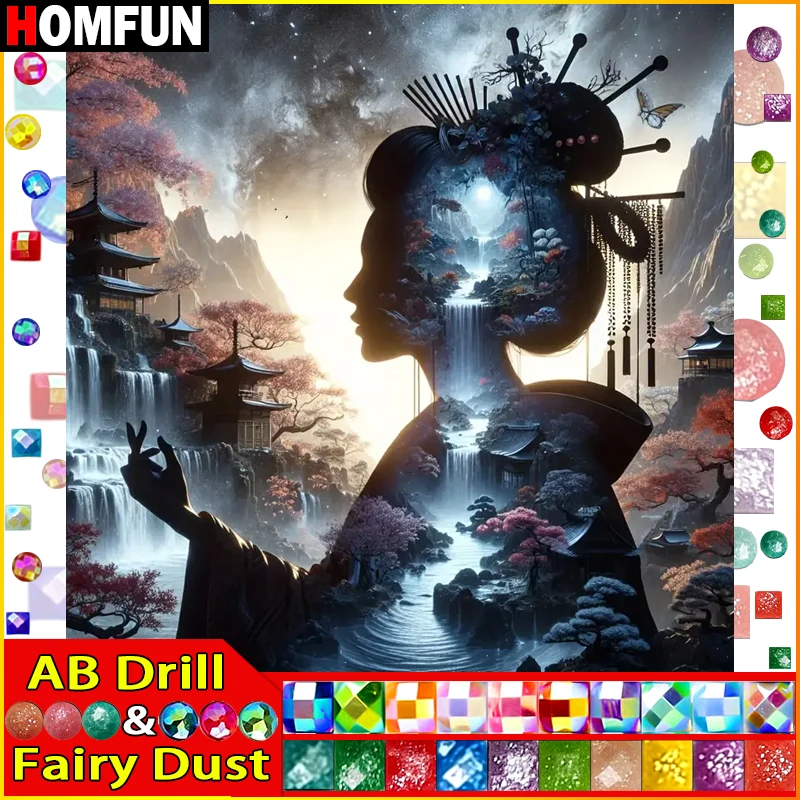 

Алмазная 5D картина HOMFUN «Фея пыль», «Портрет женщины и Водопад», полная Алмазная вышивка, распродажа картин для праздников, подарки