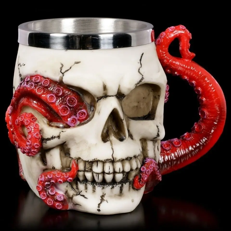 Horror Steel Beer Mug 3D Gothic Creative Strange Octopus Crack Skeleton Coffee Cup Party Decor Bar Home Drinkware Gift