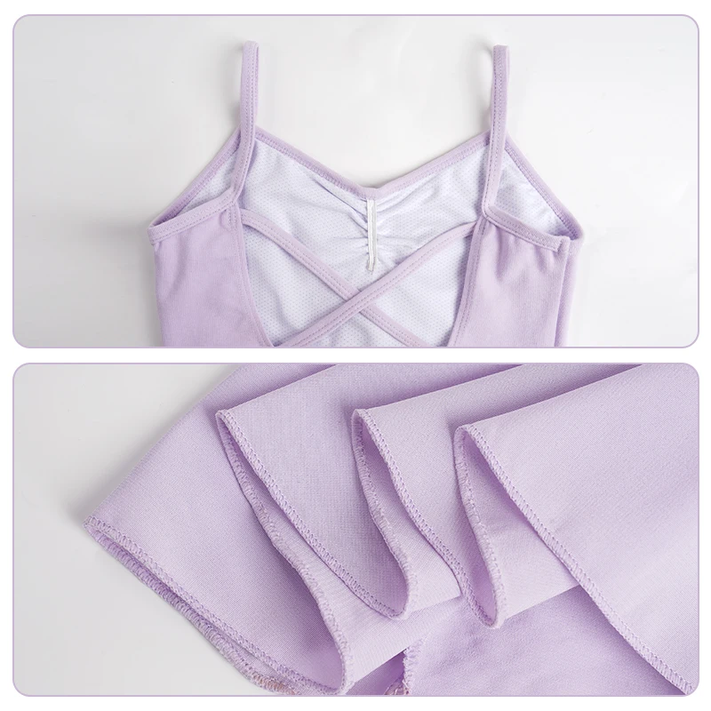 Gonna in chiffon con bretelle foderata in cotone per bambina con cavallo chiuso Abito da ballo senza maniche con cinturino incrociato Body da ballo