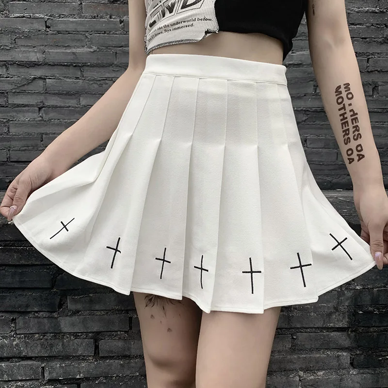 Women&/39;s High Waist Gothic Punk Mini Skirts Ladies Cross Pattern Mini Pleated Skirt Dark Style Club Party Streetwear Cosplay