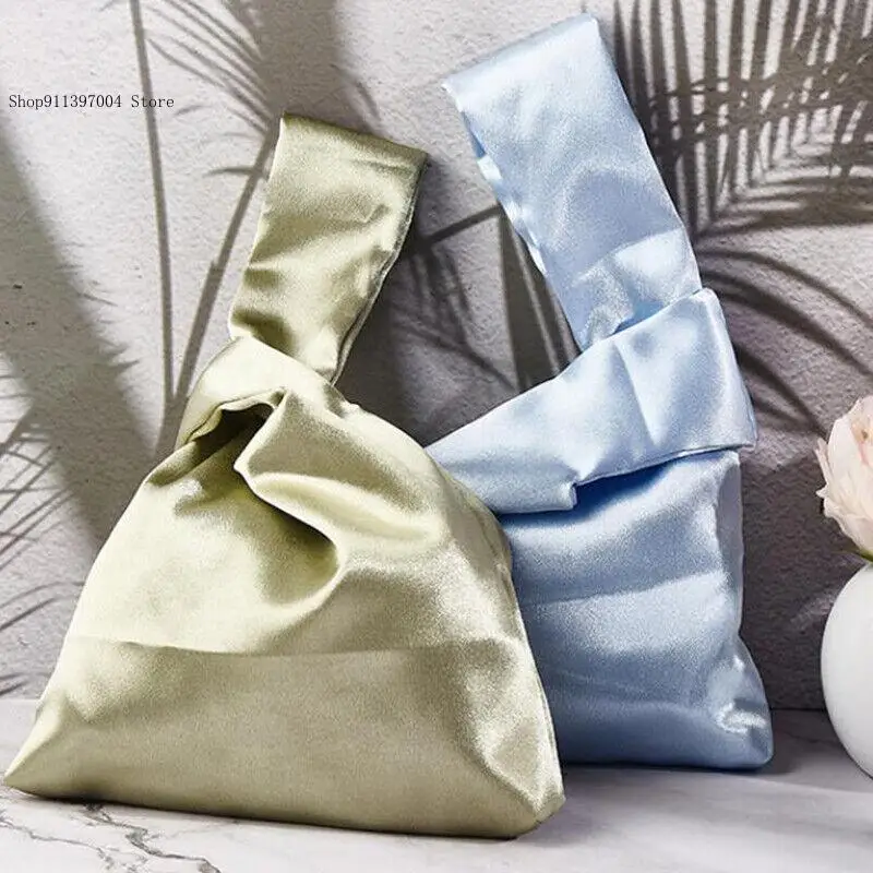 Various Colors Pure Color of Silk Japanese Style Knot High-End Handbag Storage Shopping Bag Children Woman