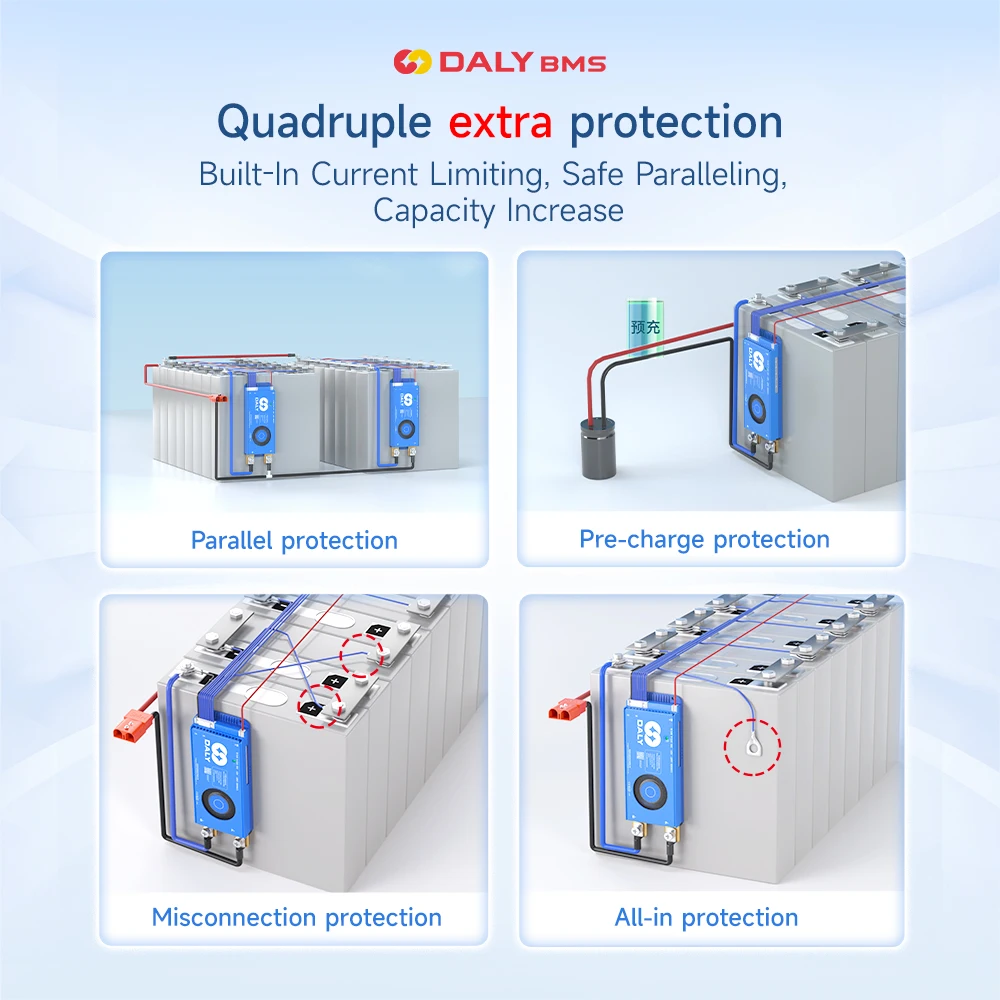 Daly Smart BMS met BT WiFi 4S 12V 8S 24V 16S 48V 40A 100A 150A 200A Actieve balans Overbelasting/ontlaadbeveiliging voor Sola/EV