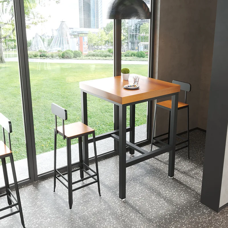 Cafe table and chair combination bar wall high table solid wood  household long high table