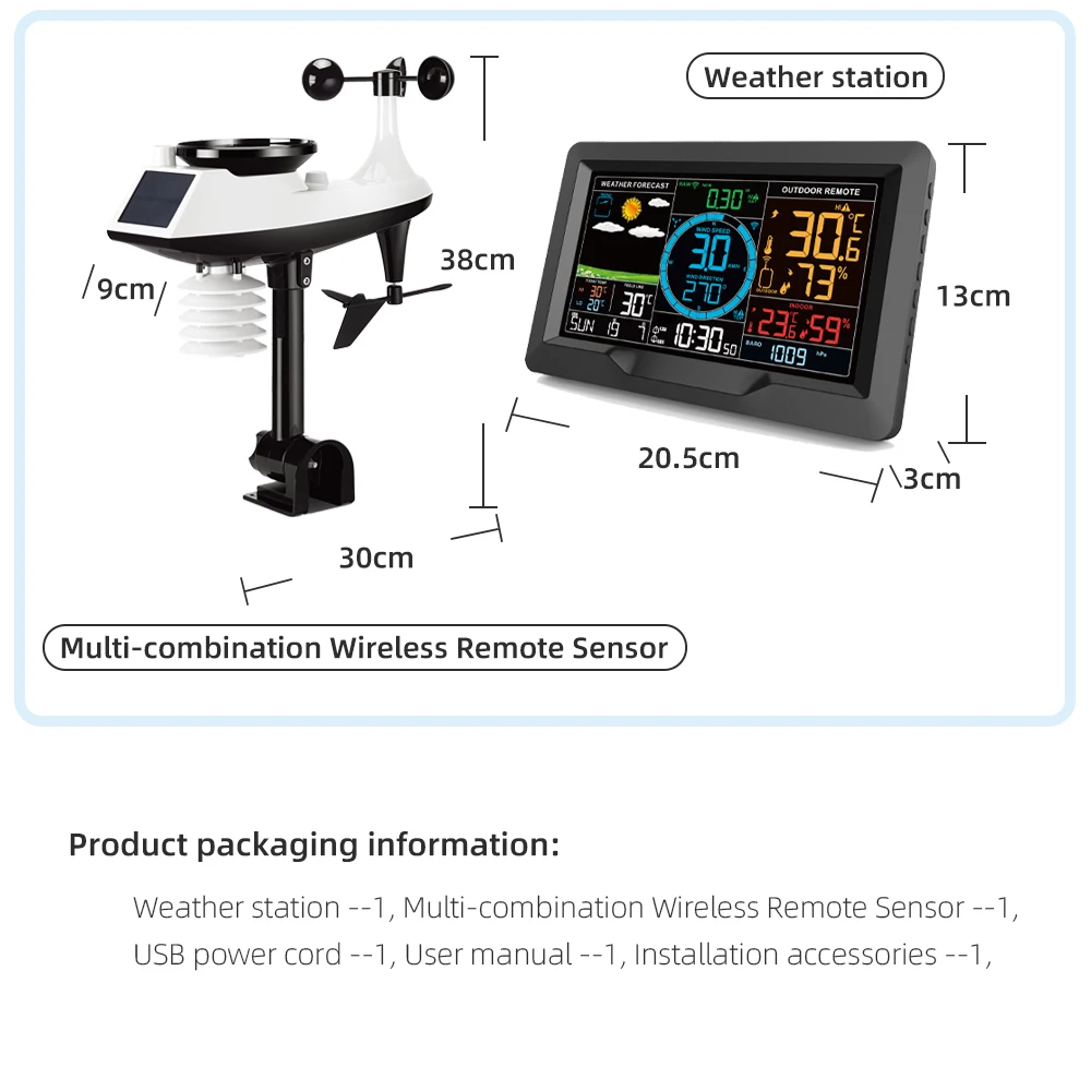 FJ3390A Multifunctional Weather Station Temperature Humidity Wind Speed and Rainfall Detection Weather Forecast Clock