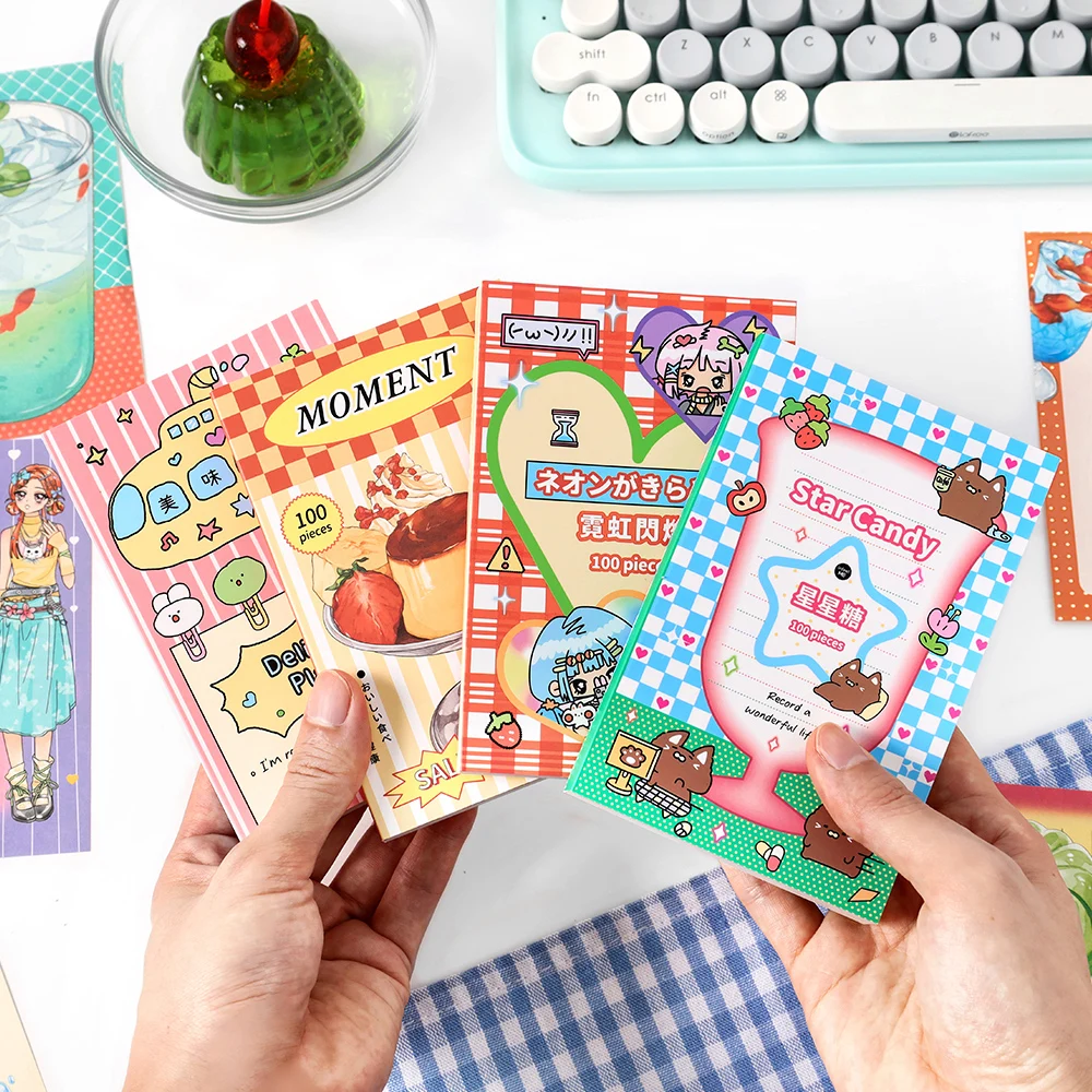 100sheets Rainbow Era Series Kawaii Korean Ins Tearable Message Sticker Handmade Scrapbooking DIY Material Paper
