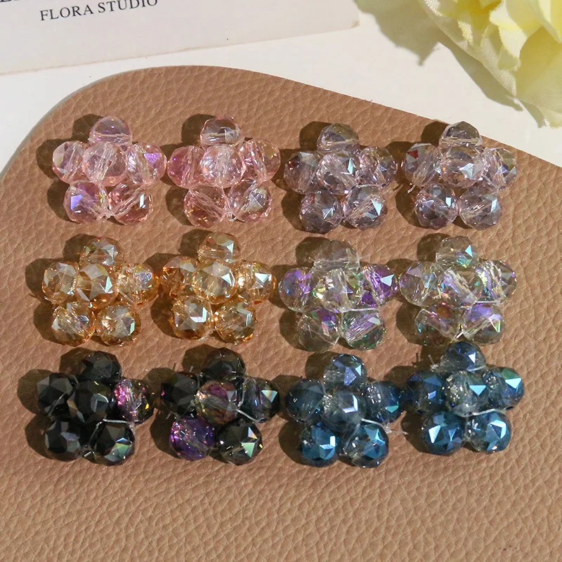 Clog Charms 1 Piece Handwoven Iridescent Beaded Five Petal Flower Versatile DIY Decoration for Clear Crystal Sandals