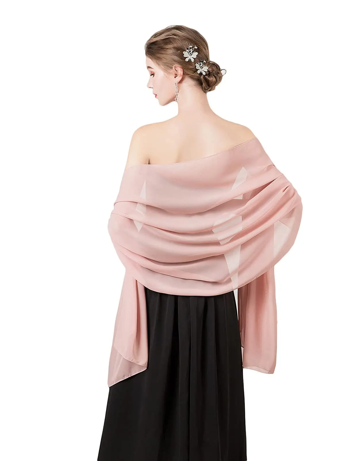 Women Transparent Chiffon Shawl Elegant Soft Silky Breathable Lightweight Wedding Accessory Bridesmaid Evening Dress Wrap