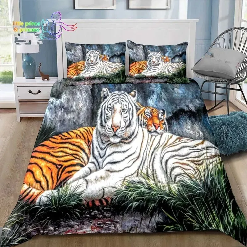 Retro Forest Tiger Bedding Set Single Twin Full Queen King Size Bed Set Adult Kid Bedroom 3D Print Animal Bedding Gift